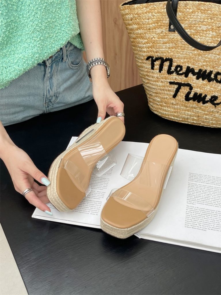 2024 New Wedge Woven Straw Sandals Women Slippers