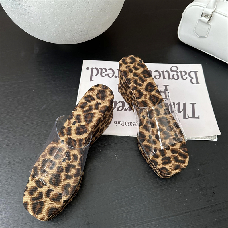 2024 New Leopard Print Broken Heel One-Strap High Heel Women's Sandals Slippers - Image 5