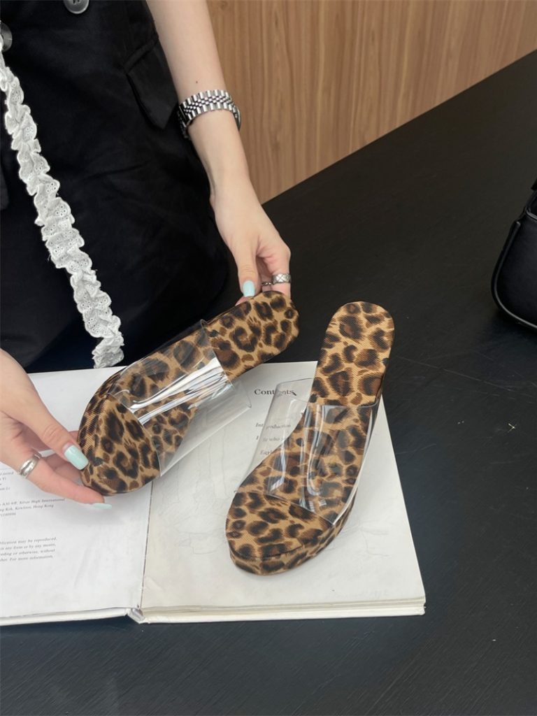 2024 New Summer Leopard Print Wedge Heel Sandals for Women