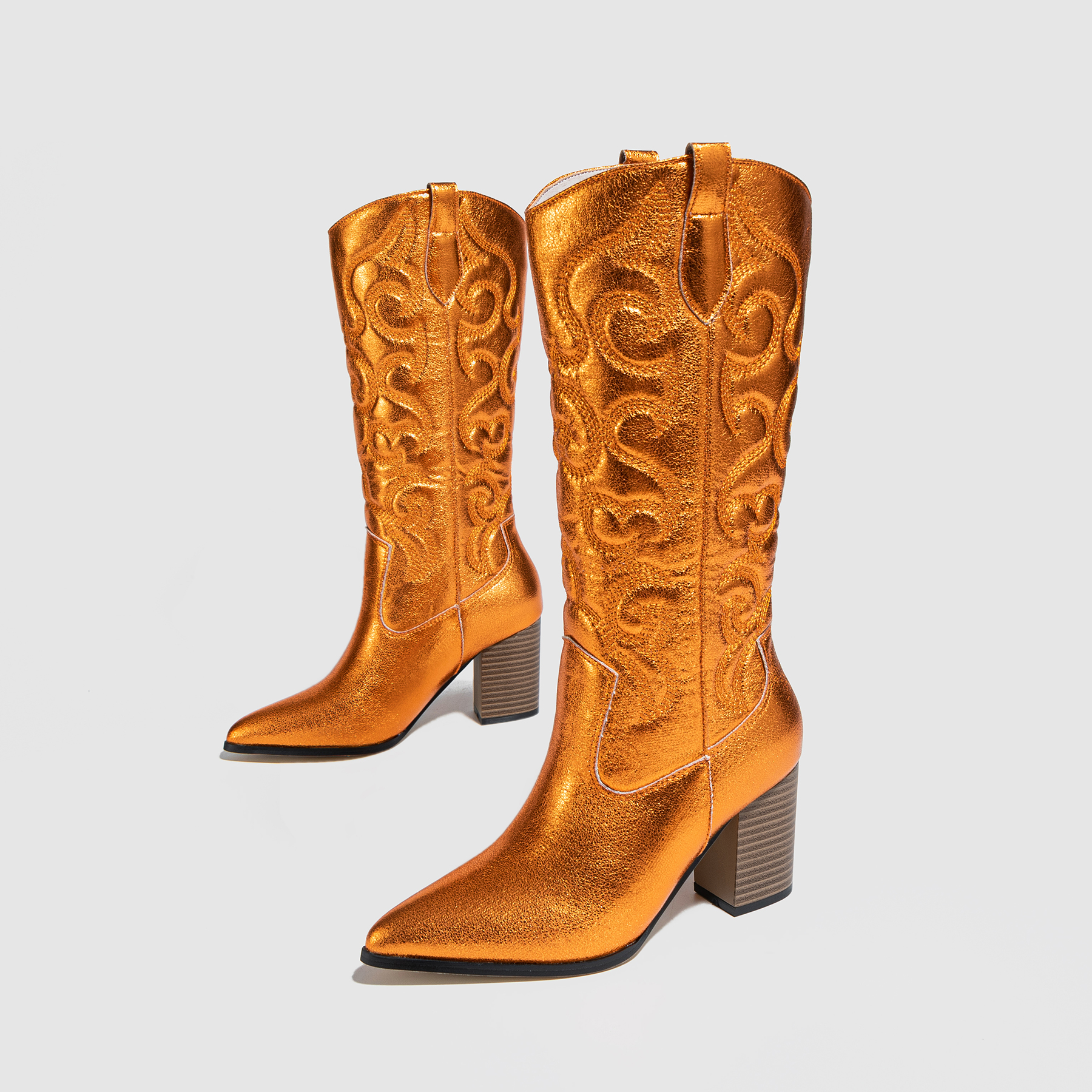 New Western Boots Thick Sponge Soft Embroidered Flower Personality Pointed Toe Thick Heel High Heel Plus Size Boots Ethnic Style - Image 5