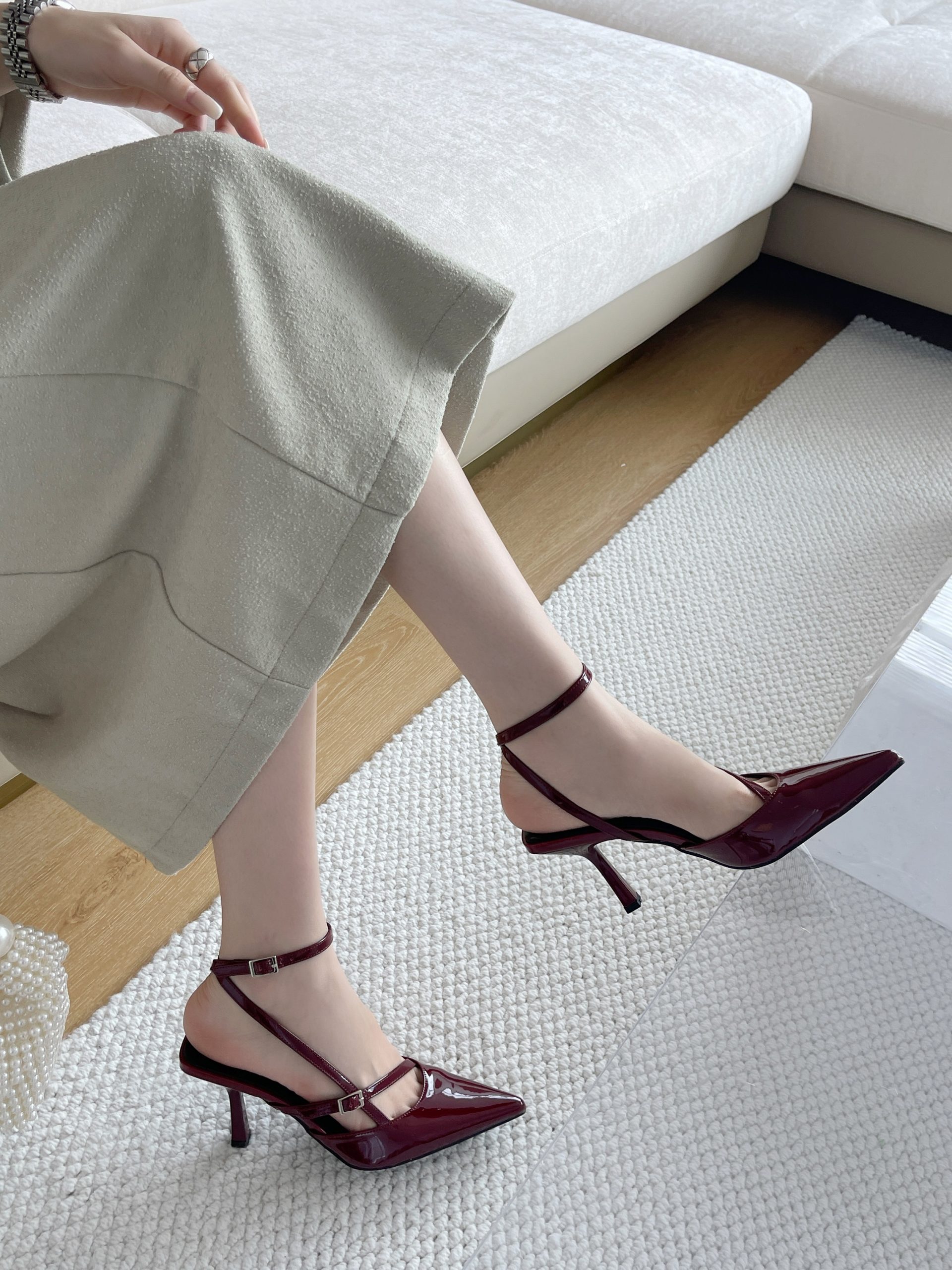 2024 New High Heel Ankle Strap Sandals Women's Open Toe PU Slip On Dress Shoes - Image 2
