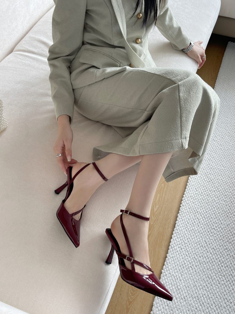2024 New High Heel Ankle Strap Sandals Women's Open Toe PU Slip On Dress Shoes