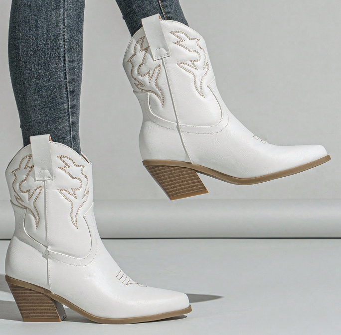 Impression Bang 2024 Winter Women's Western Boots Thick Heel Embroidered PU Short Boots - Image 3
