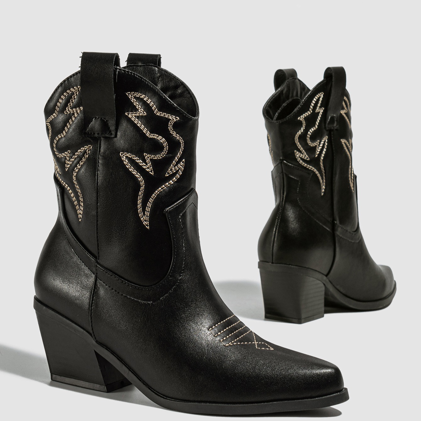 Impression Bang 2024 Winter Women's Western Boots Thick Heel Embroidered PU Short Boots - Image 5