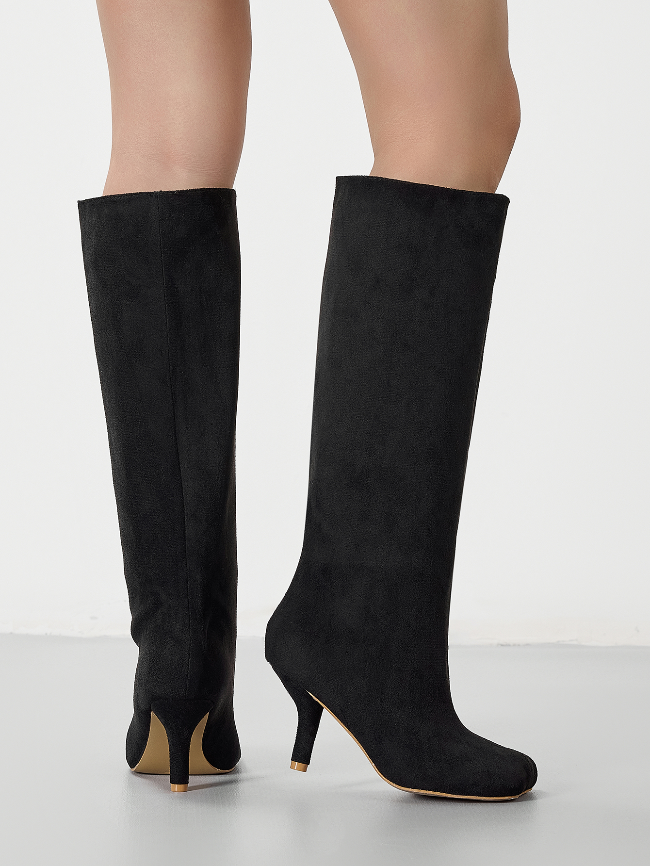 US Size Wide Calf Suede Square Toe Knee High Boots for Women - Image 3