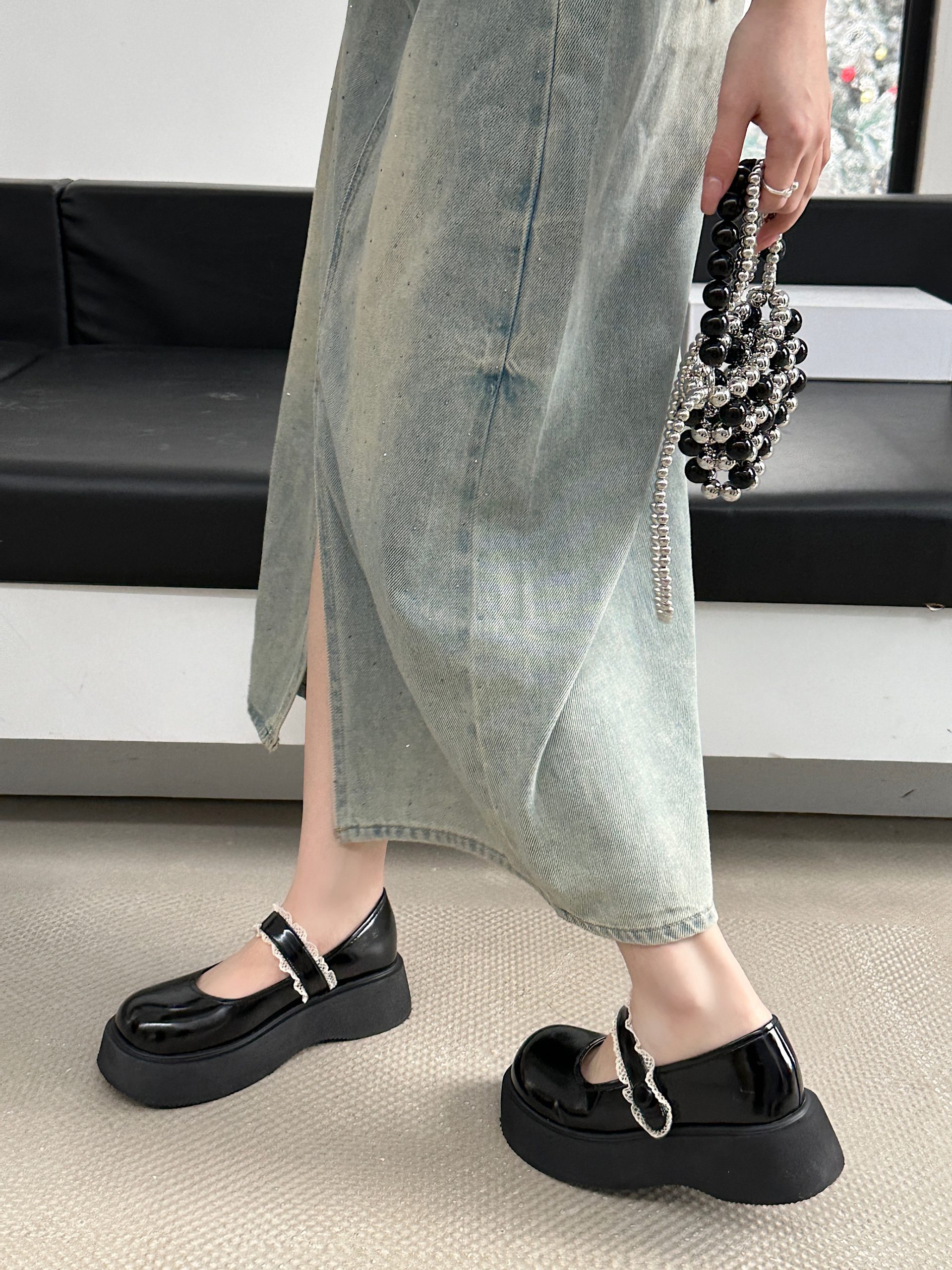 Yageli Japanese Lace Mary Jane Spring New British Style Thick Sole Height Increasing Loafers - Image 2