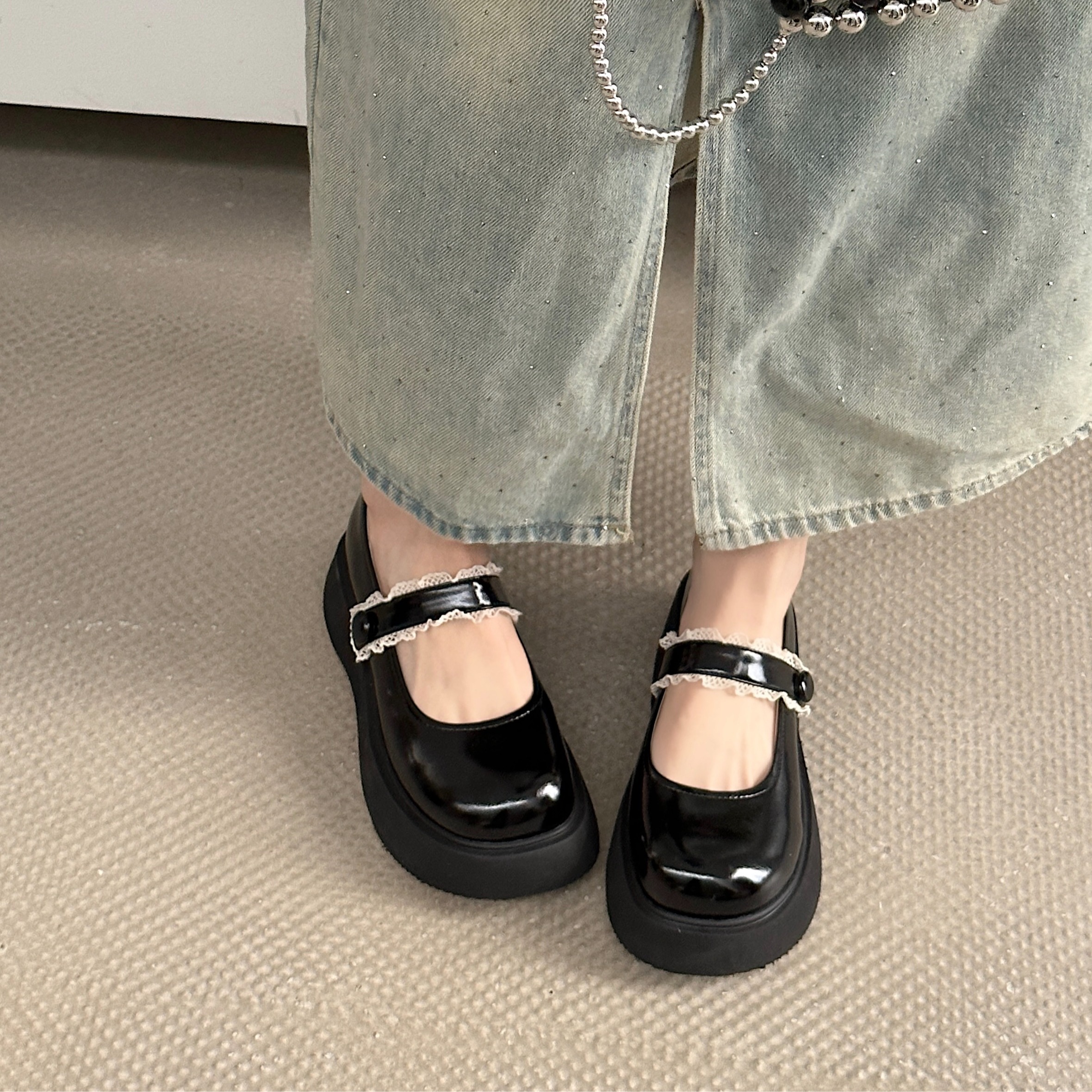 Yageli Japanese Lace Mary Jane Spring New British Style Thick Sole Height Increasing Loafers - Image 5
