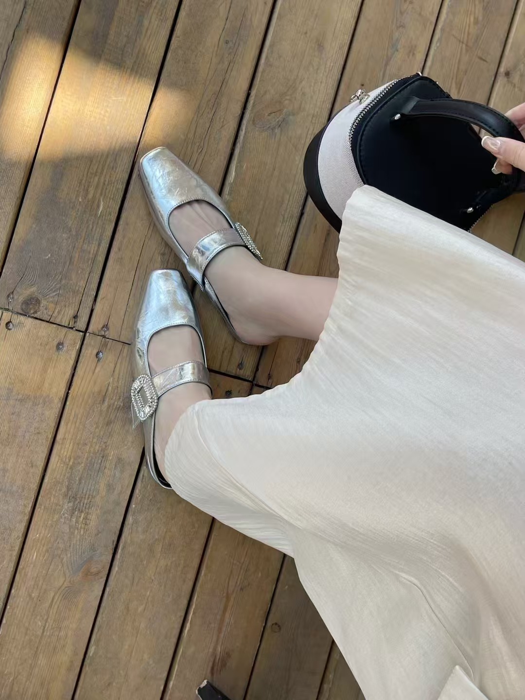 Yageli Rhinestone Strappy French Toe Slippers Women 2025 Square Toe Low Heel Backless Mary Jane Shoes Casual Slip On - Image 3