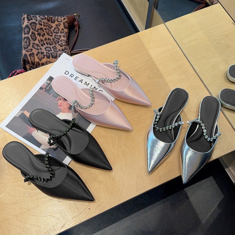 French Chic Toe-Covered Slippers for Women 2025 New Spring Summer Elegant Silver Flat Sandals - Image 5