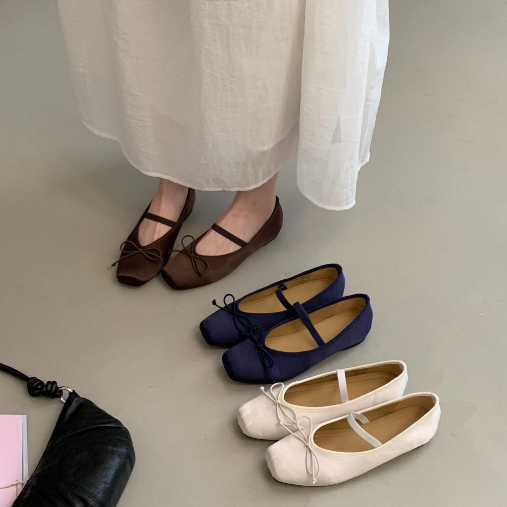 French Satin Bow Ballet Shoes 2026 Spring Summer New Style Hidden Heel Soft Sole Evening Style Flats