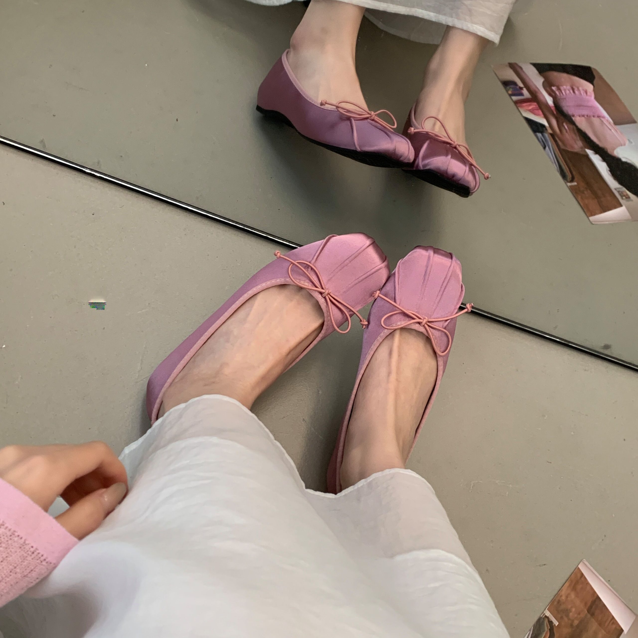 2026 Spring Summer Women's Satin Ballet Flats with Bowknot Square Toe Soft Sole - Image 2