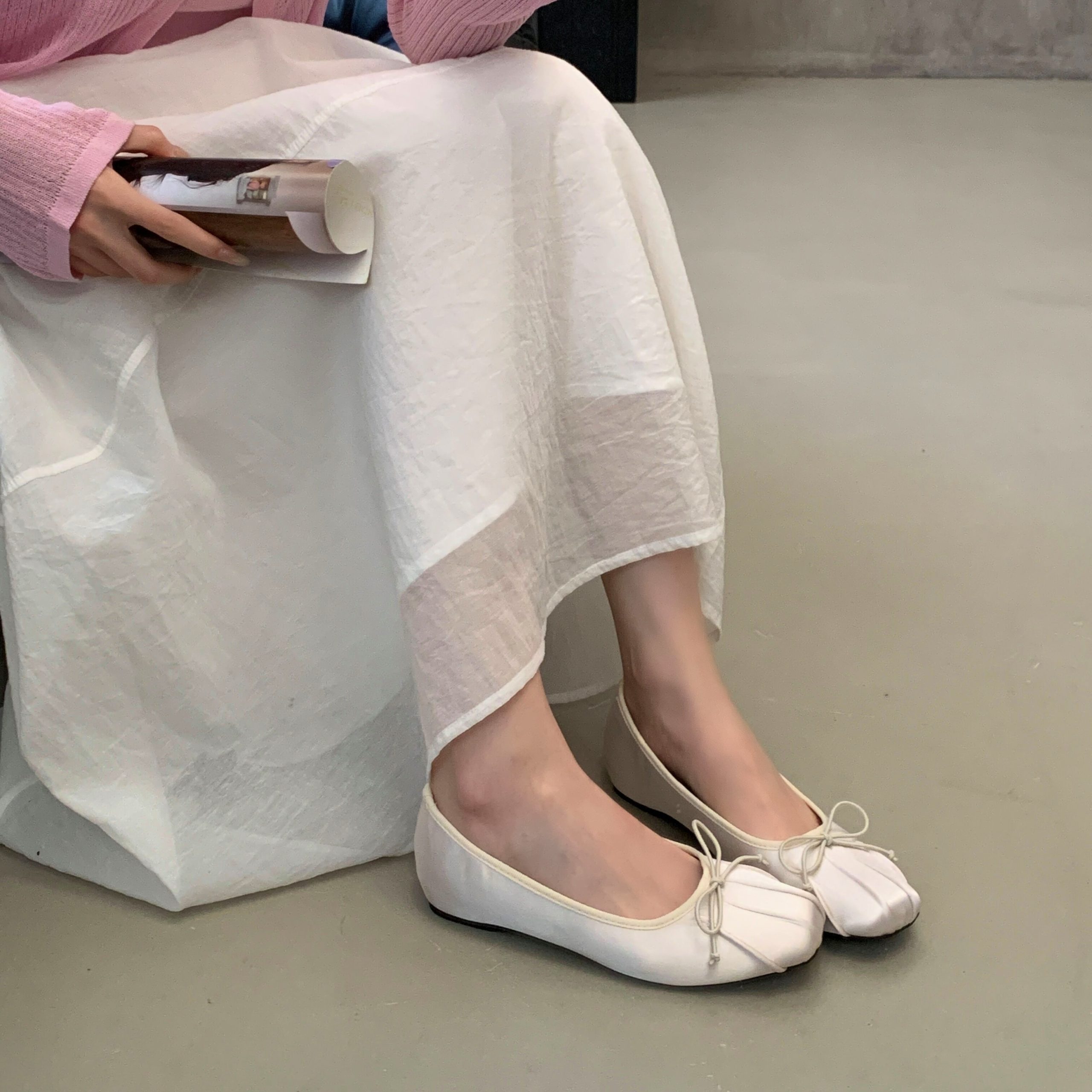 2026 Spring Summer Women's Satin Ballet Flats with Bowknot Square Toe Soft Sole - Image 4