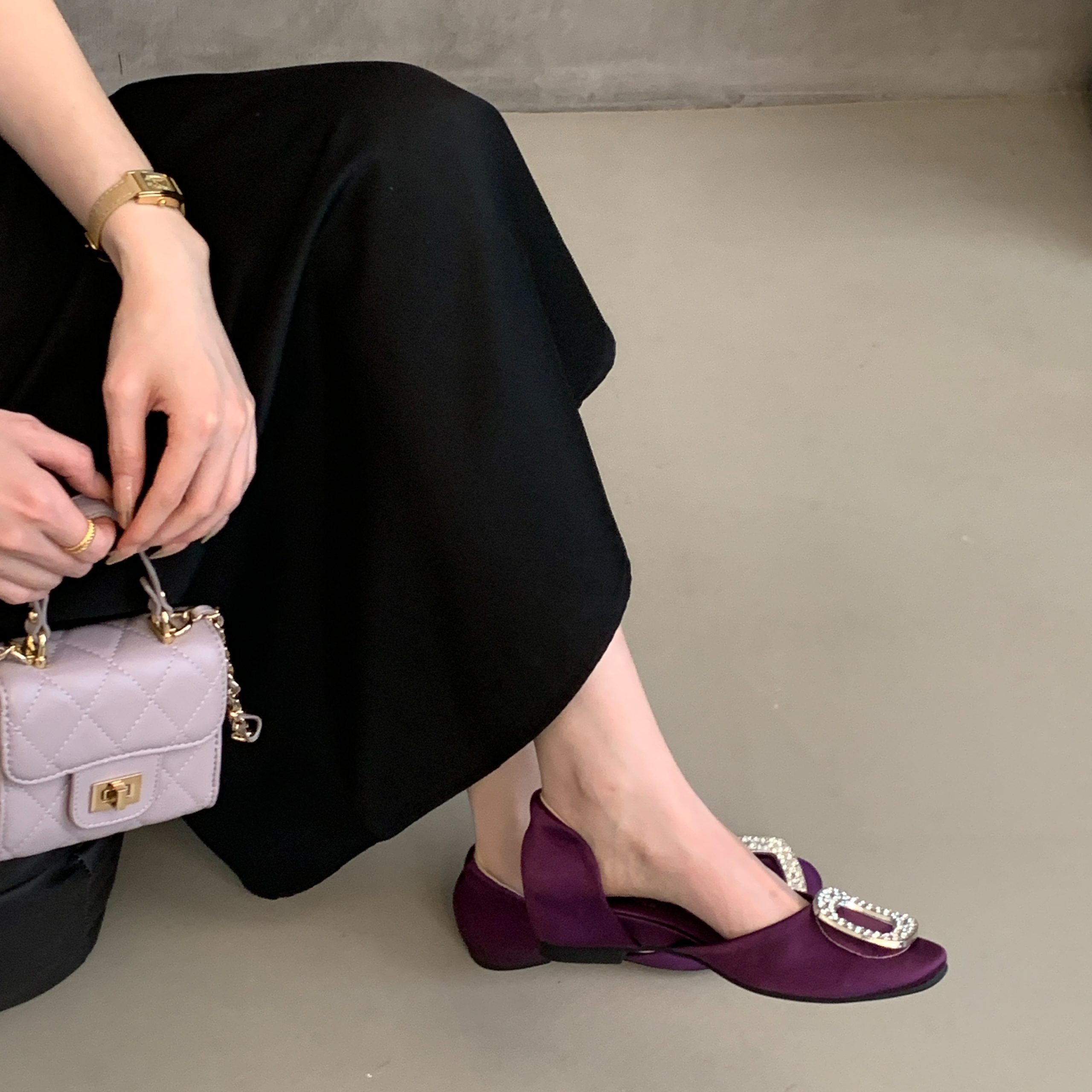 Elegant Low-Cut Mary Jane Shoes with Rhinestone Buckle 2026 Spring Summer New Style Hidden Heightening Satin - Image 2