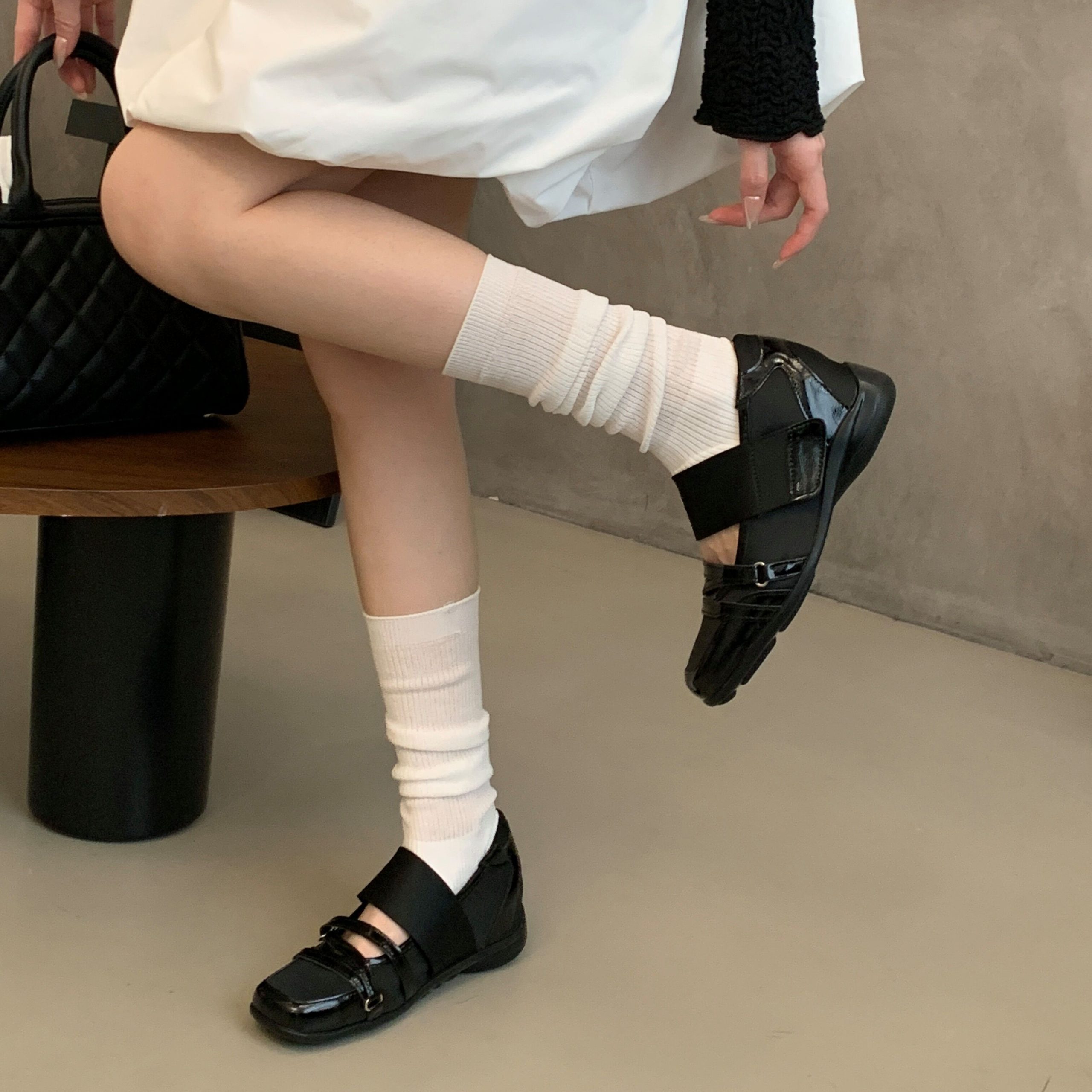2026 New Korean Style Satin Ballet Shoes with Square Toe and Magic Tape, Inner Height Increase - Image 2