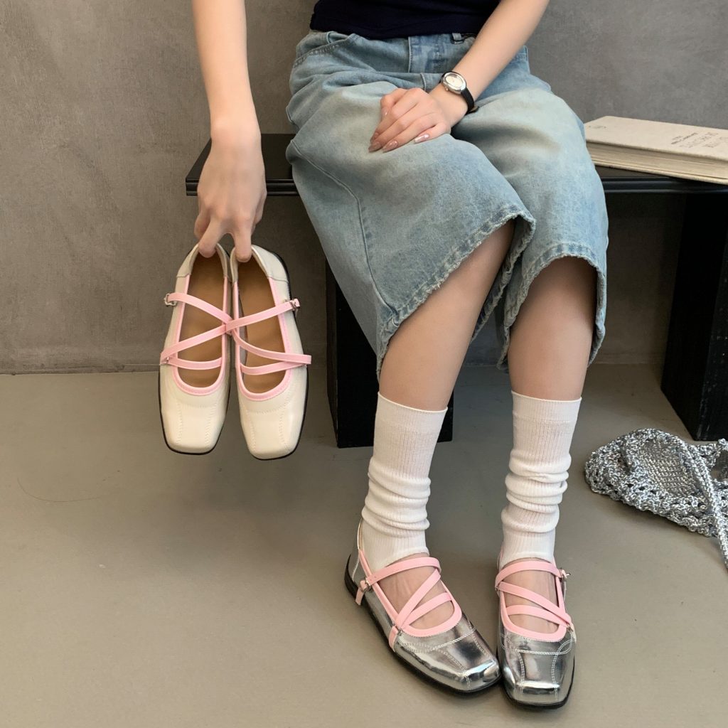 French Ballet Flats 2026 Spring Summer Korean Style Buckle Square Toe Mary Jane Flat Shoes