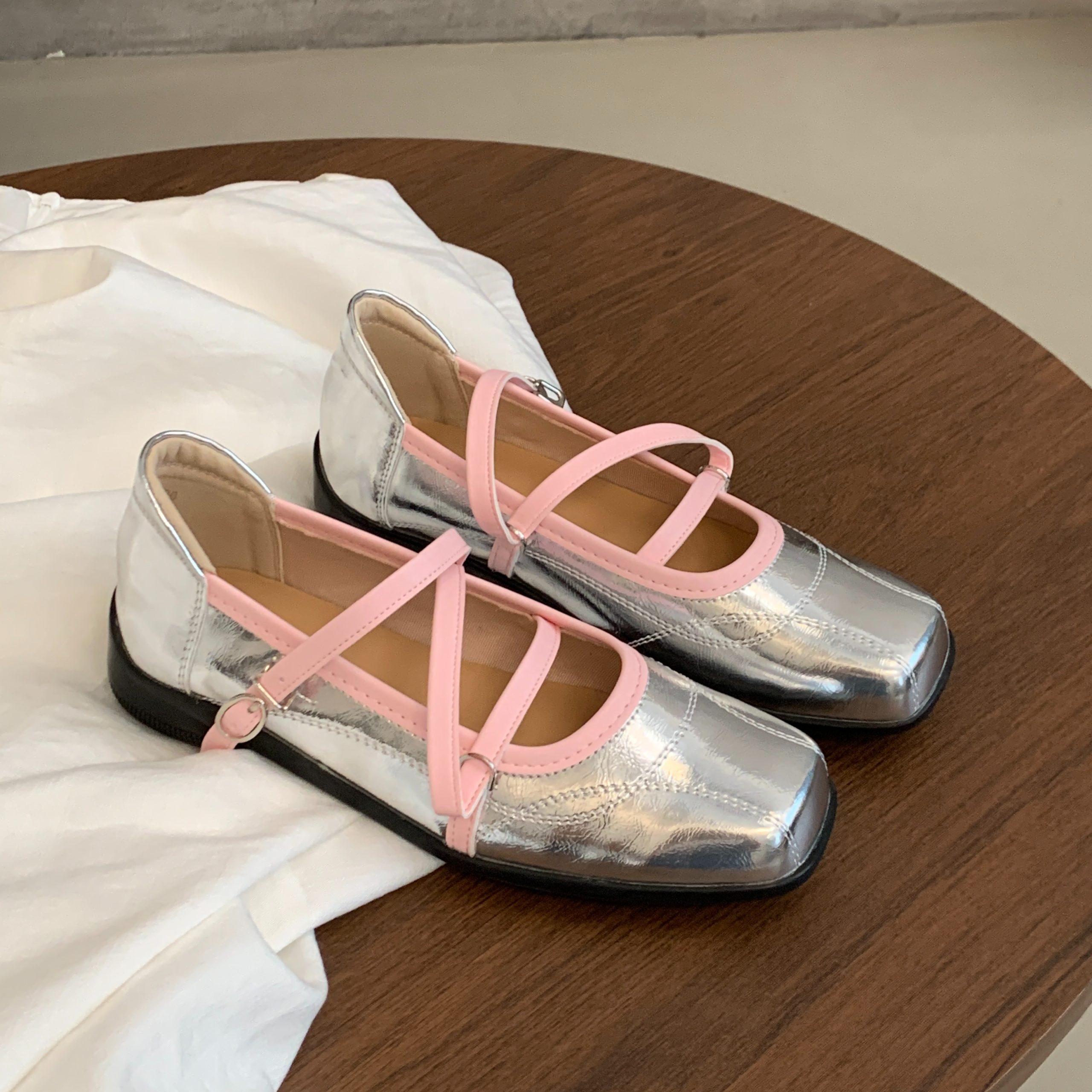 French Ballet Flats 2026 Spring Summer Korean Style Buckle Square Toe Mary Jane Flat Shoes - Image 3