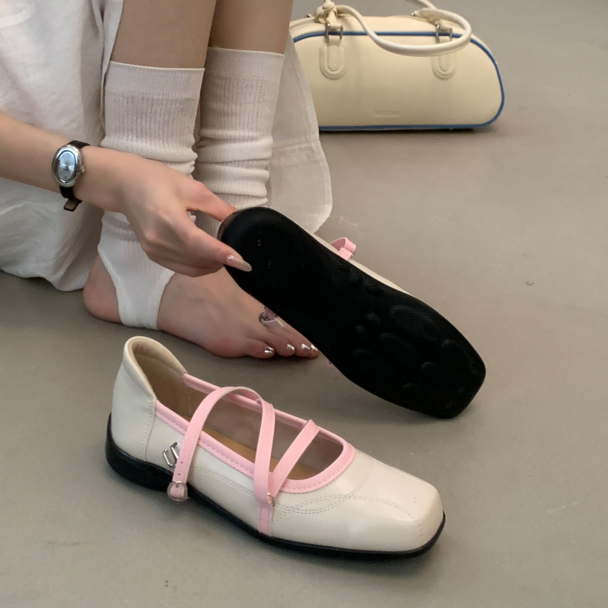 French Ballet Flats 2026 Spring Summer Korean Style Buckle Square Toe Mary Jane Flat Shoes - Image 4